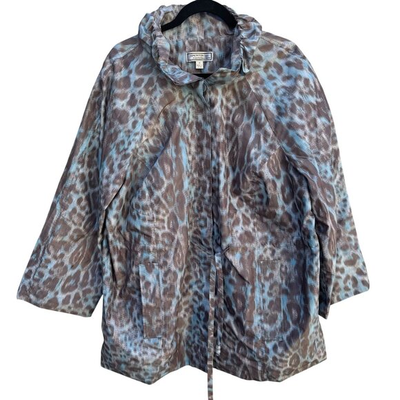 Simonton Says Leopard Print Watercolor Drawstring Waist Windbreaker Jacket 1X - Picture 1 of 10